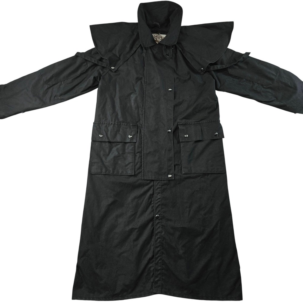 Western Frontier Coat Mens S Black Rain Coat Hooded Waxed Water Resistant